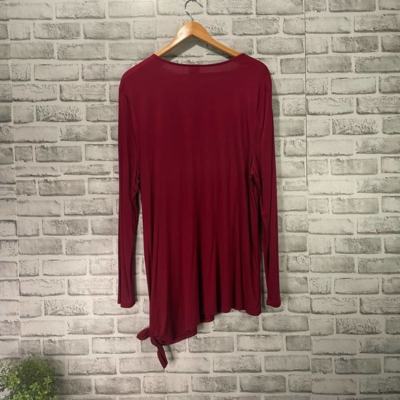 Chico’s Cranberry Burgundy Top T-Shirt 4 ( XXL ) V-Neck Asymmetrical Side Tie - Picture 6 of 13